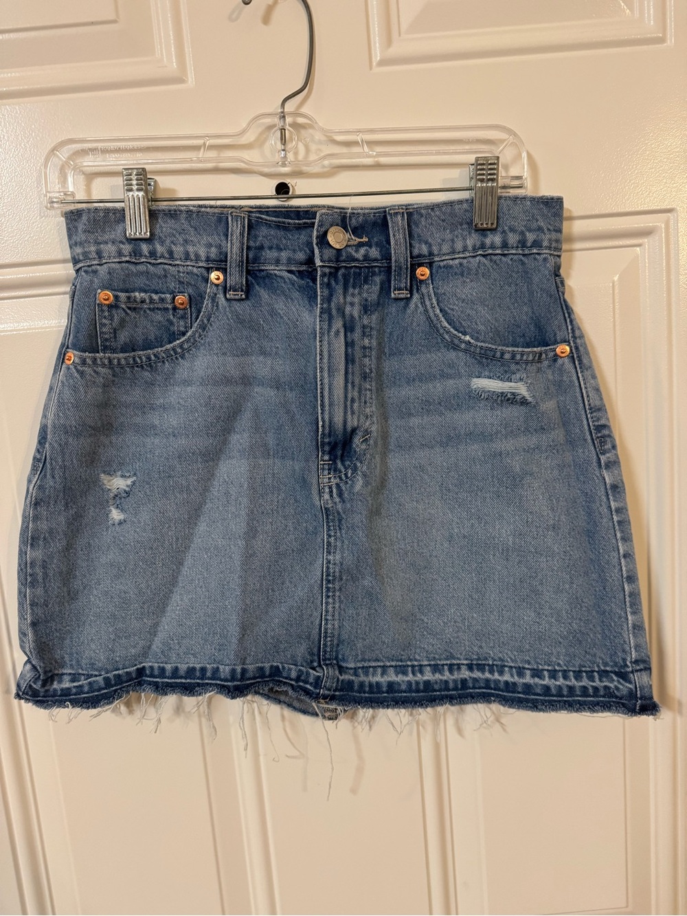 GAP Light Blue Distressed Denim Mini Skirt Y2K Preppy